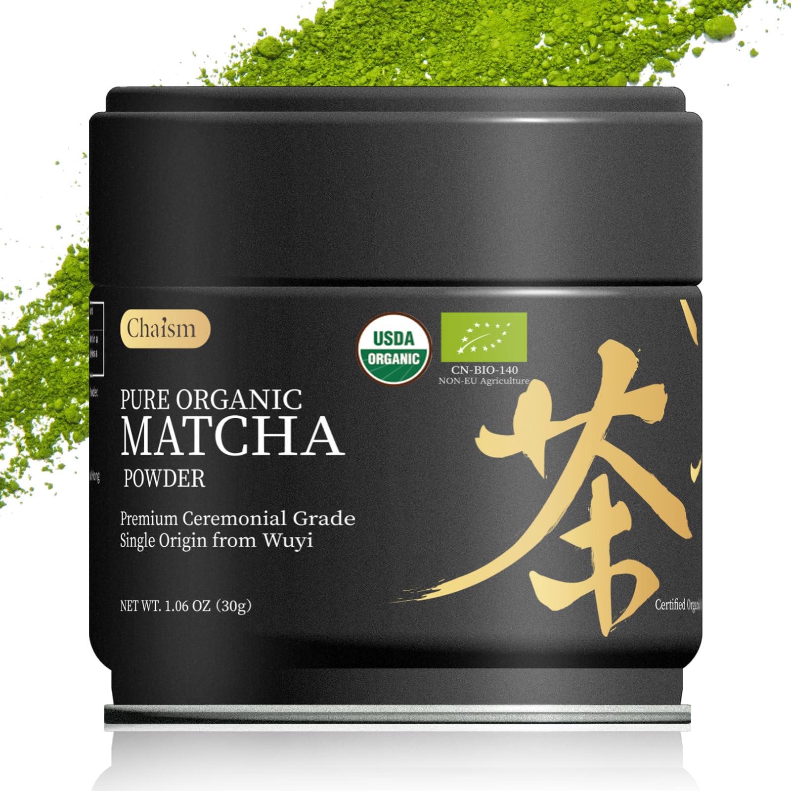 Chaism Ceremonial Grade Matcha Green Tea Powder - USDA Organic, First Harvest, 1.06oz Tin