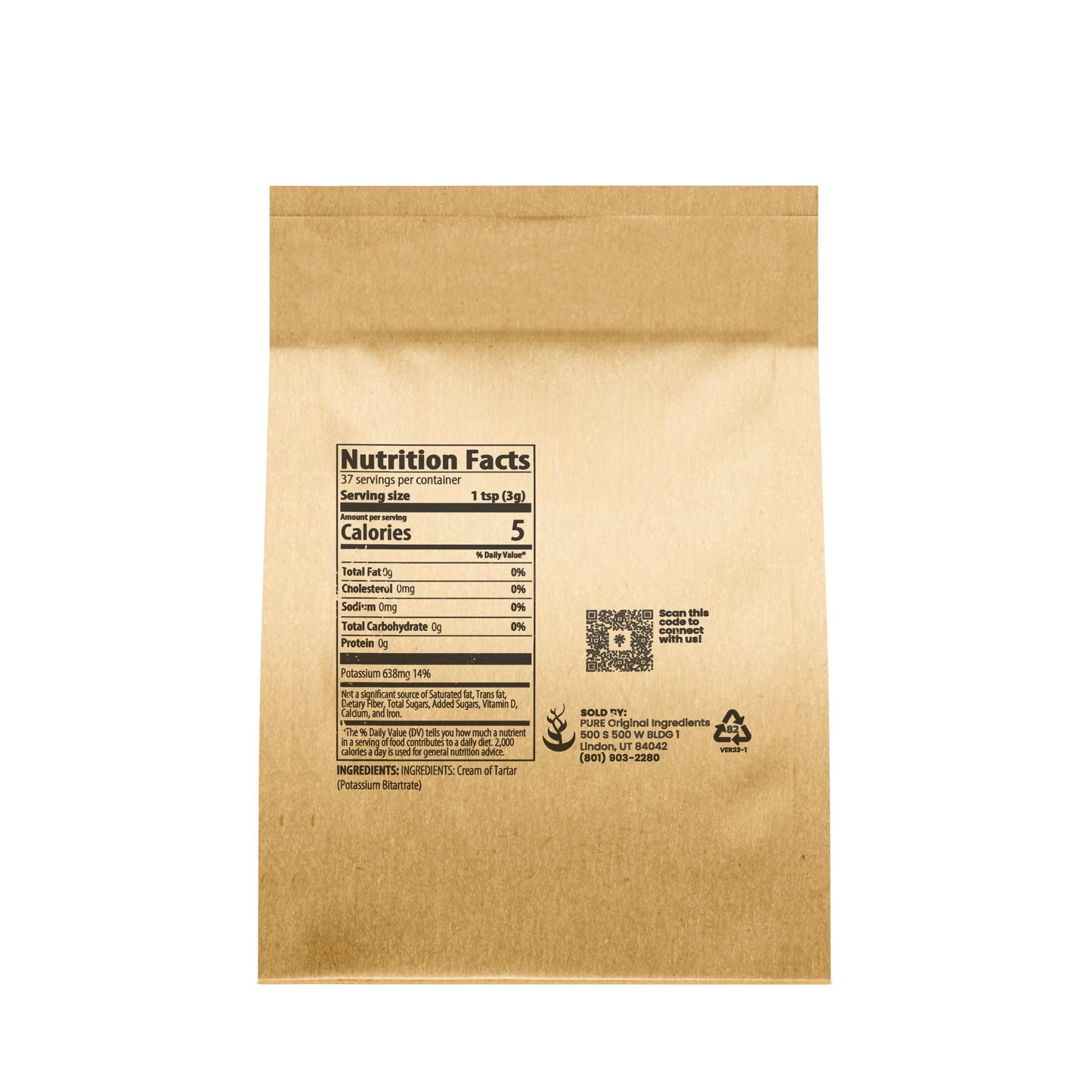PURE ORIGINAL INGREDIENTS Cream of Tartar - 4 oz, Eco-Friendly Packaging, Ideal for Baking & Cleaning