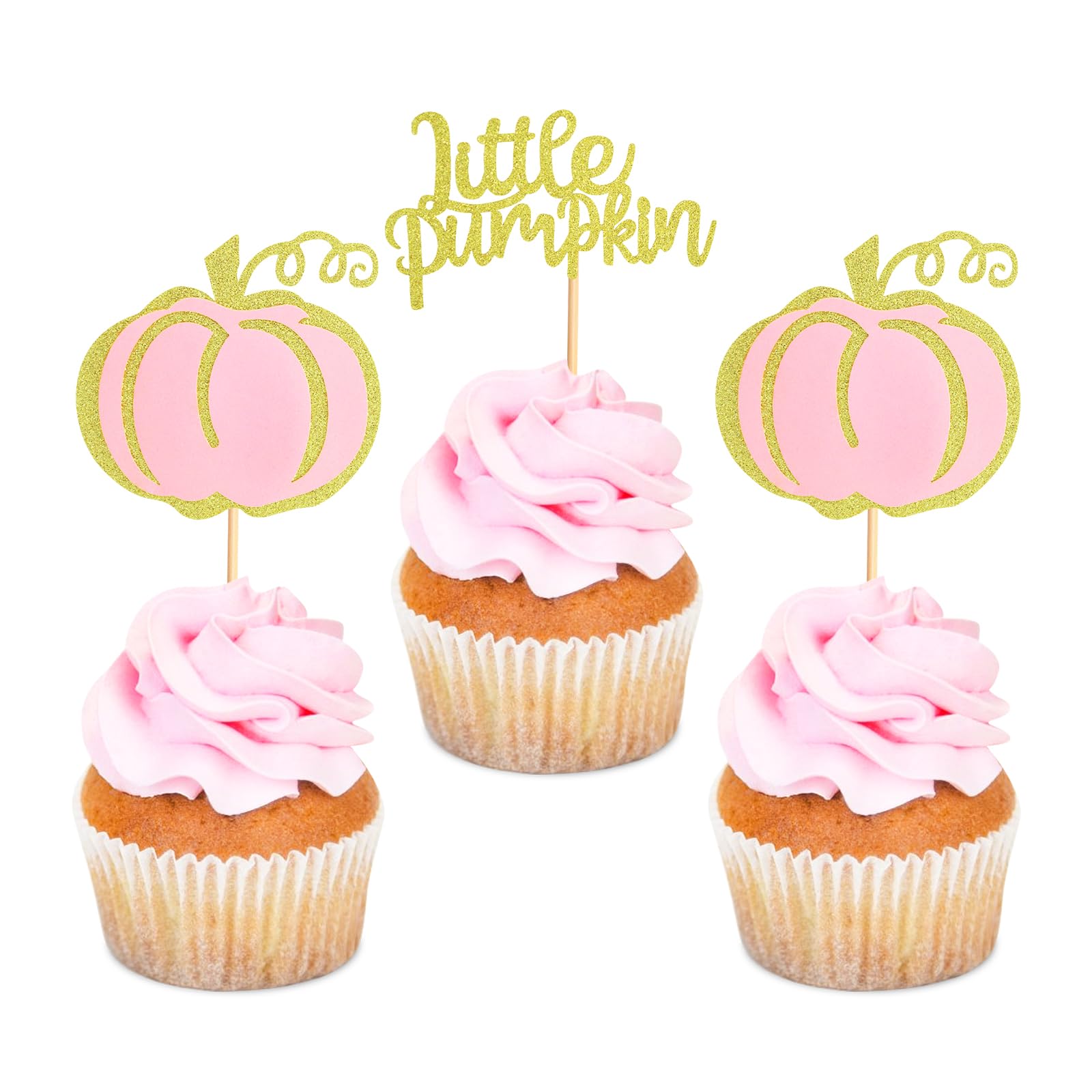 Keaziu 24 Pack Pink Little Pumpkin Cupcake Toppers Girl Baby Shower Decorations Pumpkin Birthday Decorations Cupcake Picks Pumpk