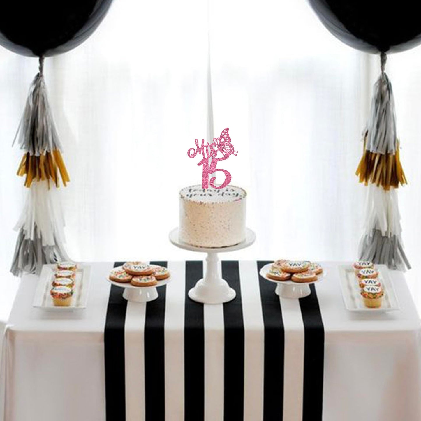 Rssta i Cake Topper Cheers to 15 Years - Deep Pink Cardstock Decoration for 15th Birthday and Anniversary Parties