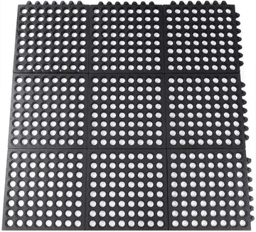 Rubber Floor Mats Anti Fatigue Kitchen Mats 9 Pack 11.8'' X 11.8'' Modular Interlocking Floor Tiles, Drain Pool Balcony Patio Ya