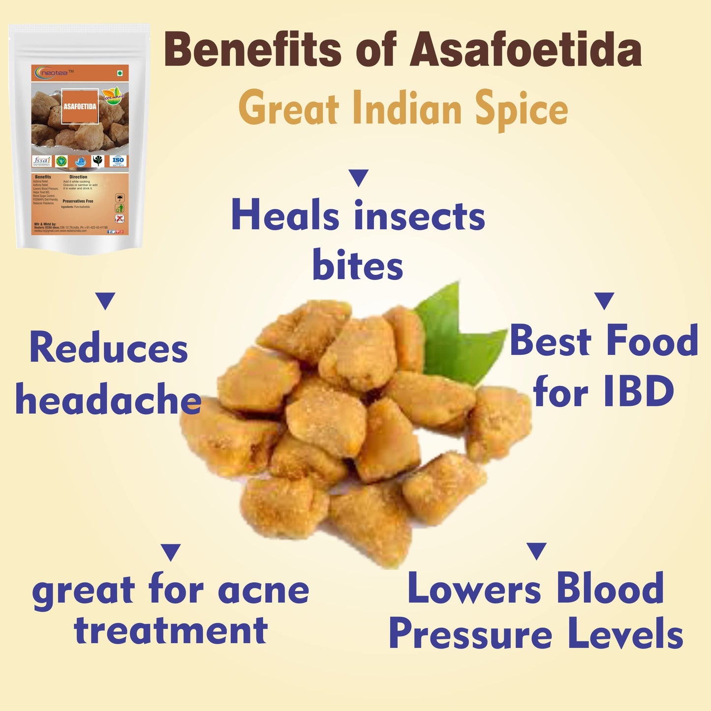 Neotea Organic Asafoetida | Pure Organic Hing | 300 Gm (10.58 Oz) | Hengu Ingu Kayam And Ting Whole | 100% Pure And Organic Food