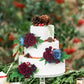 Rinlong 3Pcs Pre-Made Cake Toppers - Flowers For Christmas, Wedding, Baptism - Burgundy, Navy Xmas Cake Decorations