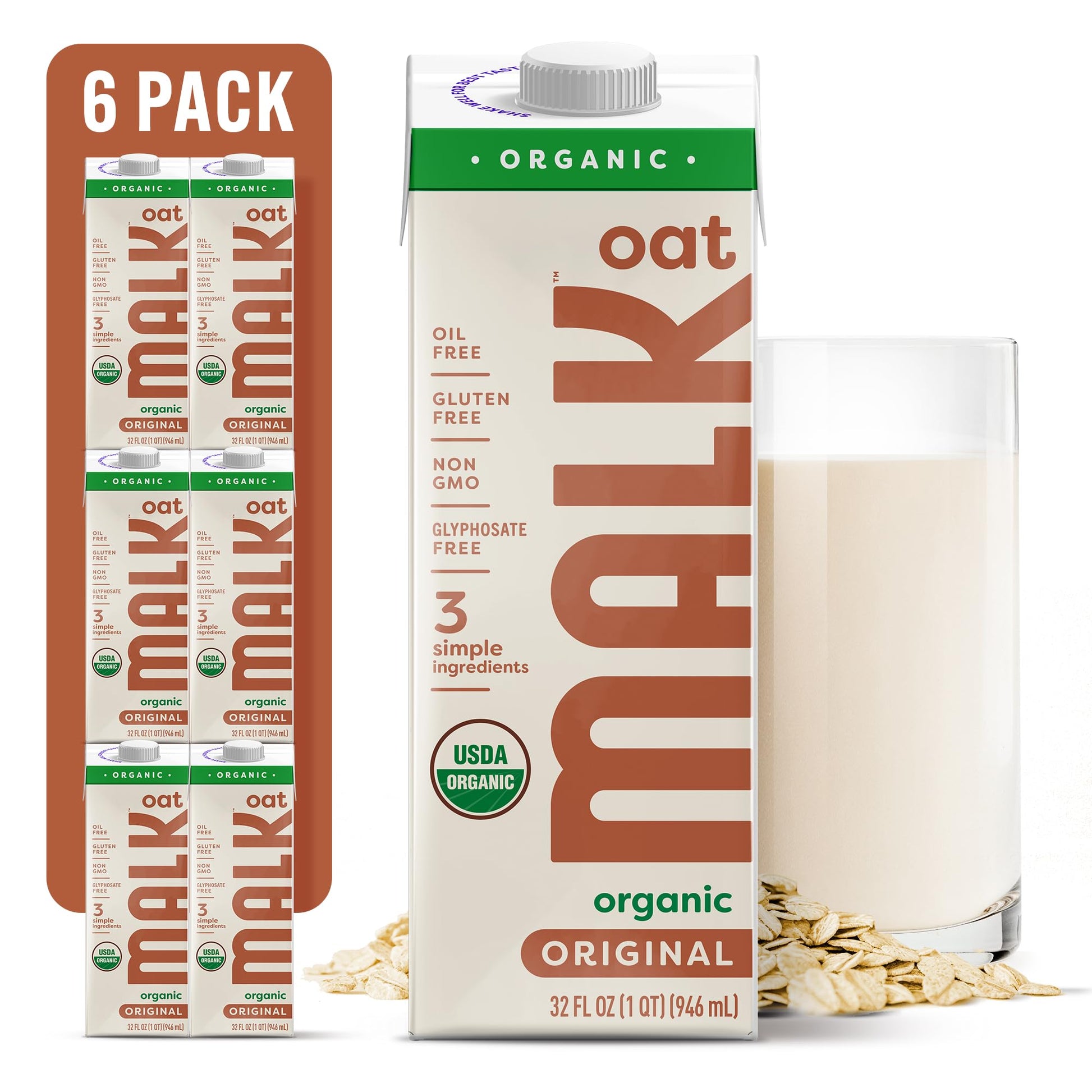 MALK Oat Milk (32oz, Pack of 6) Original Shelf Stable Organic Oat Milk, Non GMO, Dairy Free, Vegan, Plant Based, No Gums or Fill