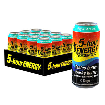 5-hour ENERGY Extra Strength Energy Drink, Tropical Burst, 16 oz Cans, Sugar-Free, Zero Calories, 12 Count, 230mg Caffeine