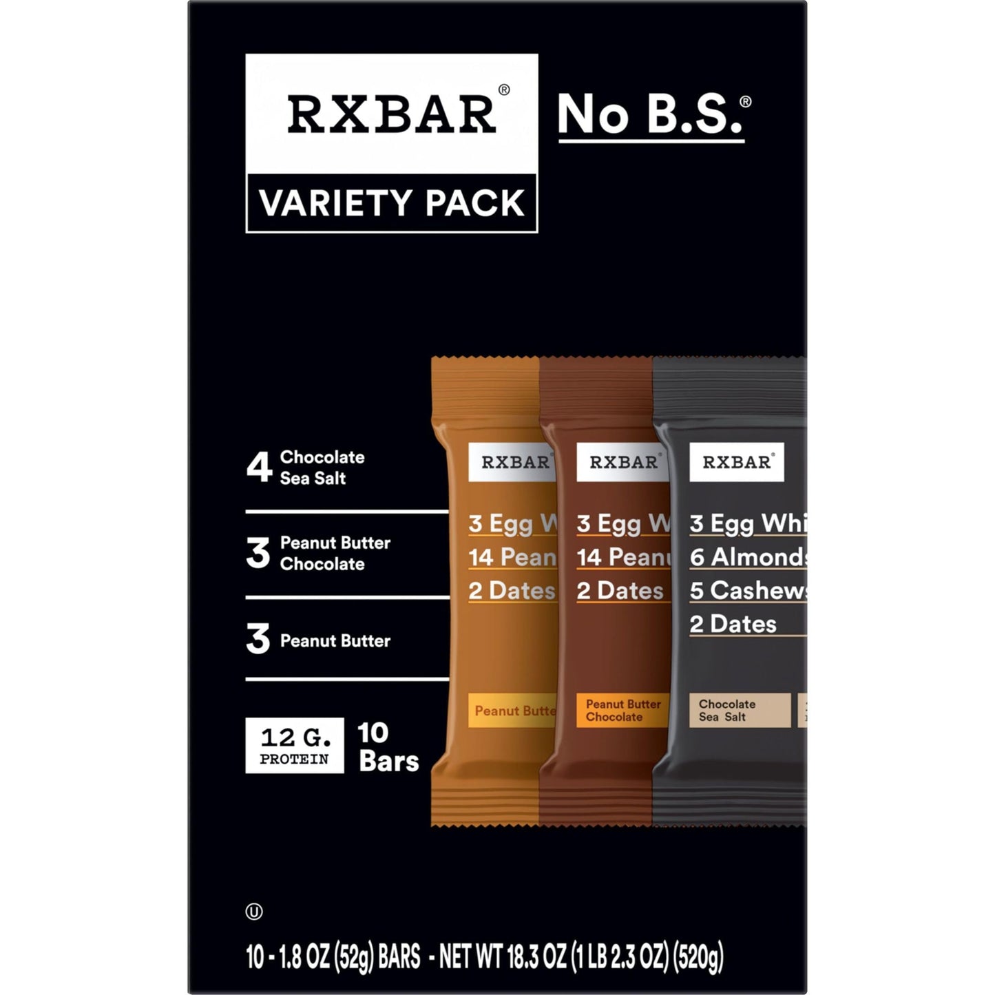 Rxbar Protein Bars, Protein Snacks, Snack Bars, Variety Pack, 18.3Oz Box (10 Bars)
