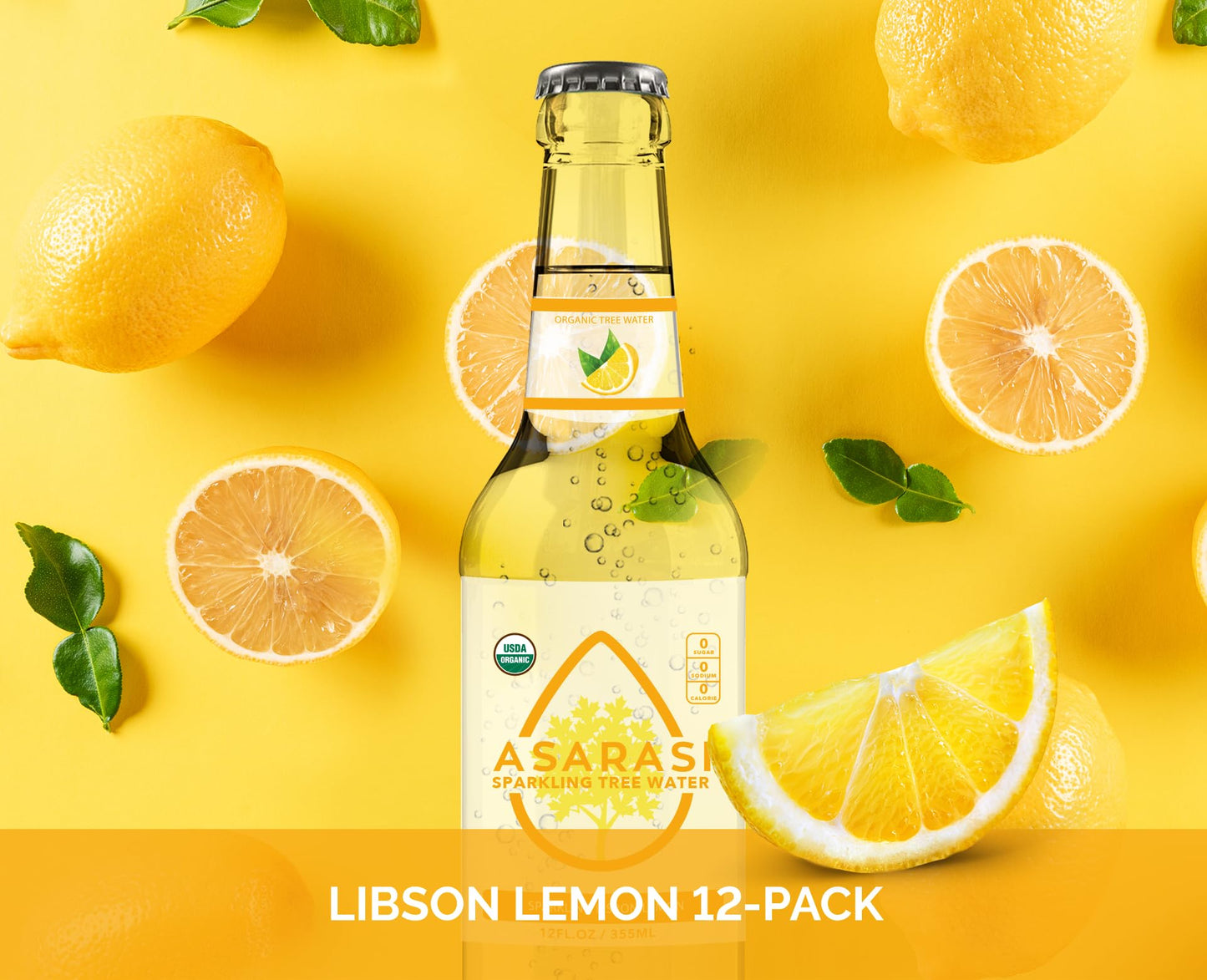 Asarasi Organic Sparkling Lisbon Lemon Tree Water - 12 Pack
