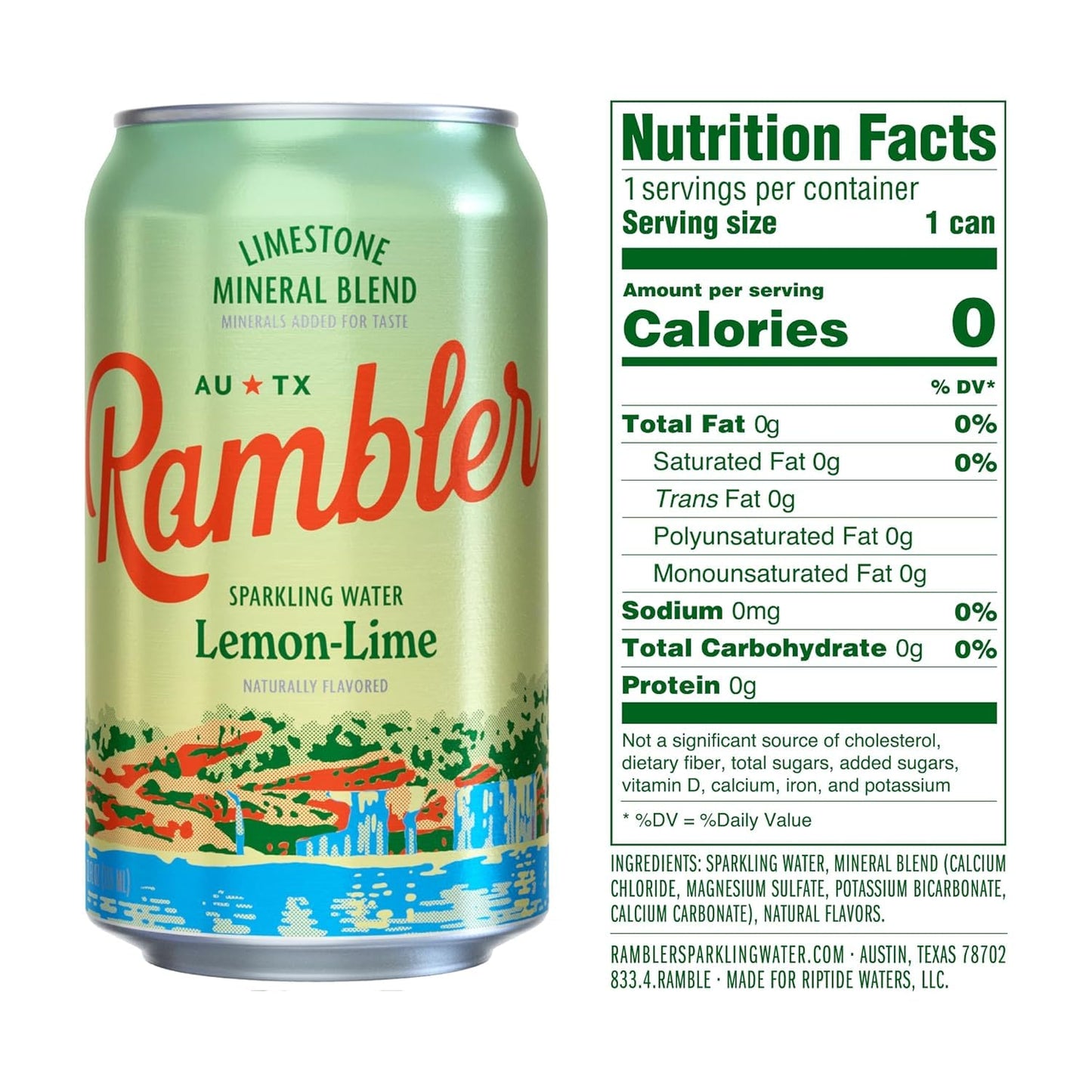 RAMBLER Variety Pack Sparkling Water, Texas Limestone Filtered, 12-Ounce Cans, 24 Total (8-Pack Each x 3 Flavors)