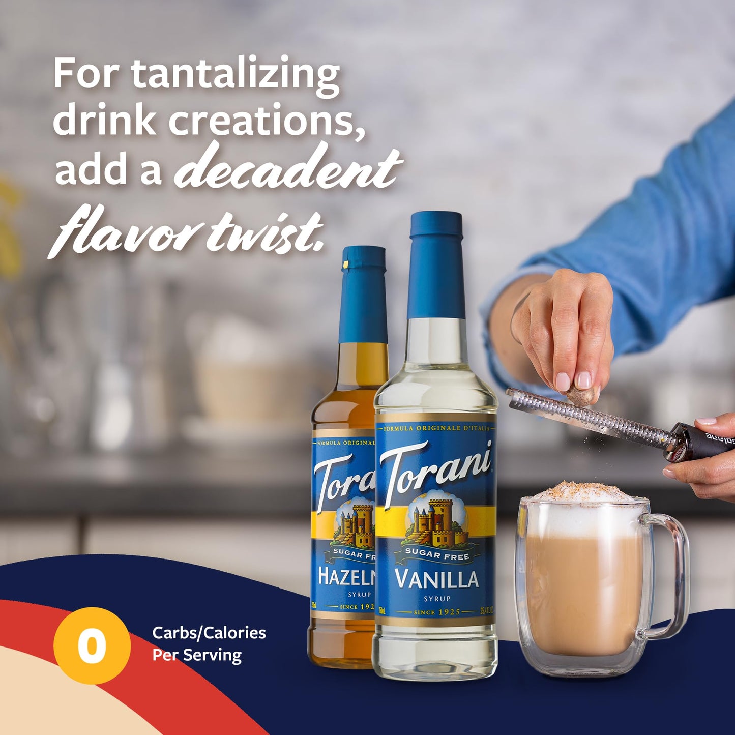 Torani Sugar Free Hazelnut Syrup And Sugar Free Vanilla Syrup Variety 2-Pack, Coffee Syrups For Drinks, Pumps Included, 25.4 Fl