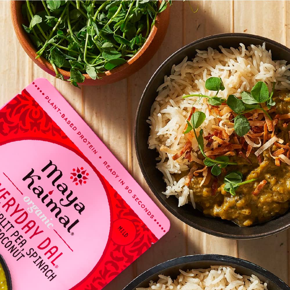 Maya Kaimal Organic Indian Green Split Pea Everyday Dal, Fully Cooked With Spinach And Coconut. Vegan, Microwavable, Ready To Ea