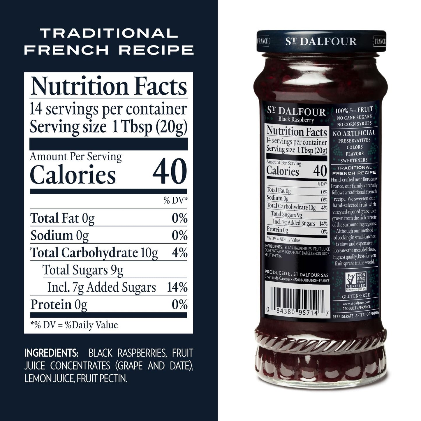 St. Dalfour Black Raspberry Fruit Spread - 10Oz - 100% From Fruit, No Artificial Ingredients, Non-Gmo, No Cane Sugars, All Natur