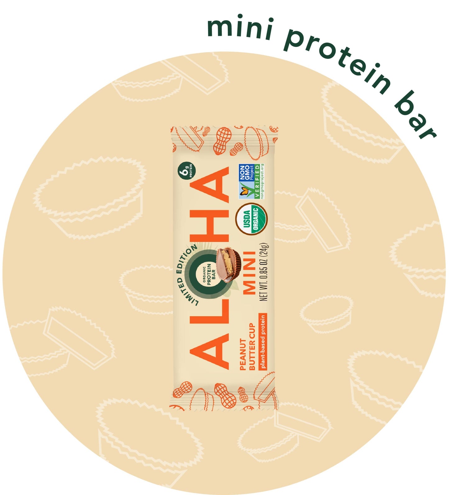 ALOHA Organic Plant Based Protein Bar MINIS |Peanut Butter Cup | 20 Count, 24g Bars | Vegan, Low Sugar, Gluten Free, Low Carb, N
