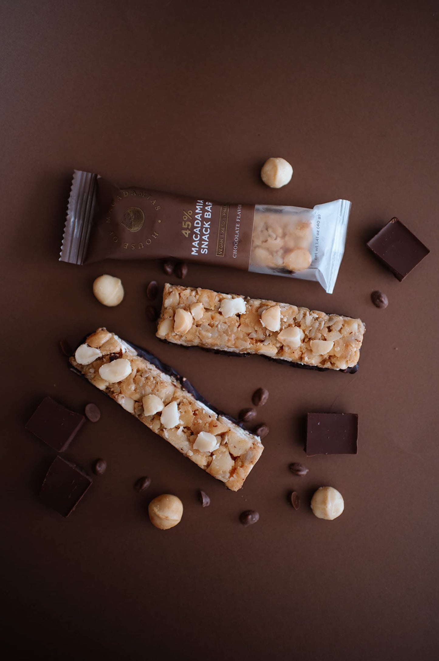 House of Macadamias Macadamia Snack Bars, Chocolate, Keto, Vegan, Gluten-Free, 1.41oz, Sugar-Free, Dairy-Free, Healthy Snack