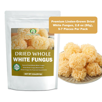 HOLFLYING Dried Whole White Fungus Mushrooms - All-Natural Tremella for Cooking - 2.8 oz