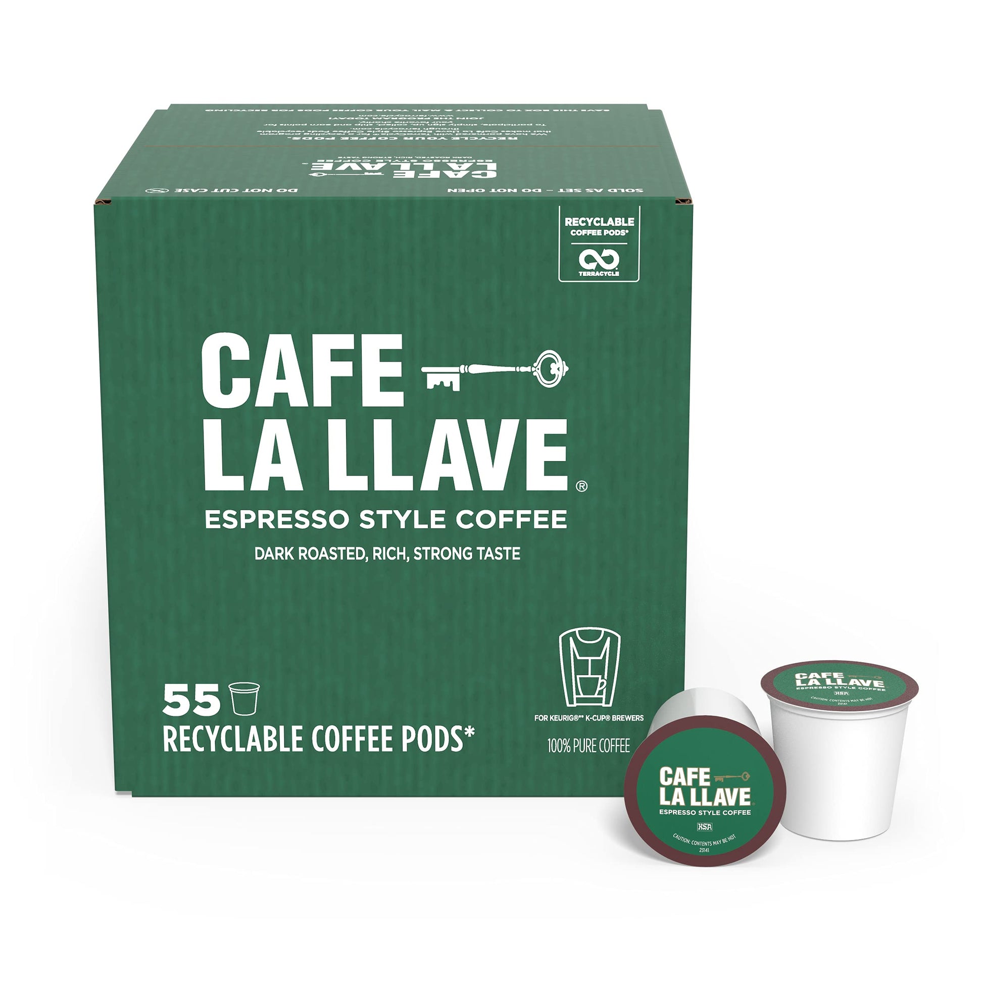 Cafe La Llave Espresso-Style Single Serve Coffee Pods, 55 Count Pack