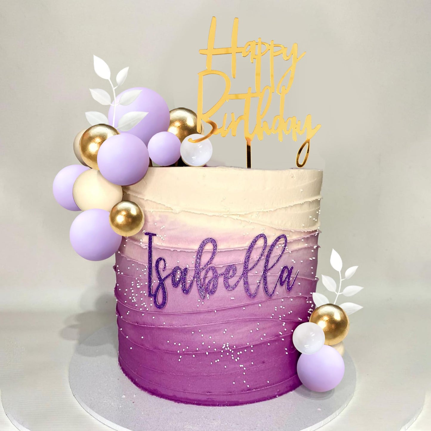 Purple Balls Cake Topper Boho Grass Cake Topper Purple White Gold Pearl Balls Happy Birthday Cake Decorations For Wedding Baby S