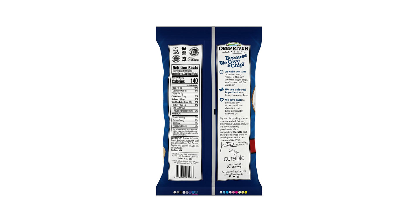 Deep River Snacks Sour Cream & Onion Kettle Cooked Potato Chips, Healthy Snacks Option For Parties & Get Together, Sour Cream And Onion Chips Variety Pack, 5 Ounce (Pack Of 12)
