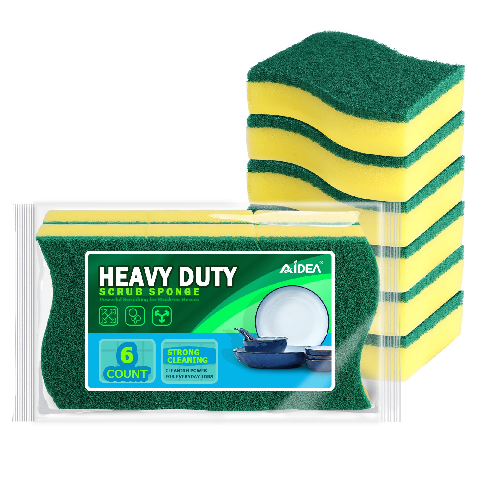 Aidea Heavy Duty Scrub Sponge-12Count, Cleaning Scrub Sponge, Stink Free Sponge, Effortless Cleaning Eco Scrub Pads For Dishes,P