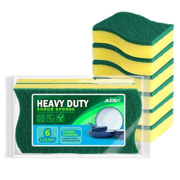 Aidea Heavy Duty Scrub Sponge-12Count, Cleaning Scrub Sponge, Stink Free Sponge, Effortless Cleaning Eco Scrub Pads For Dishes,P