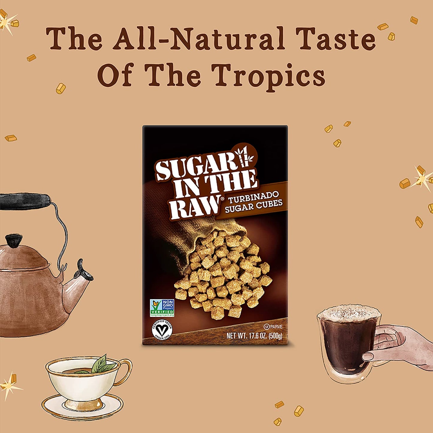 Sugar In The Raw Granulated Turbinado Cane Sugar Cubes, No Added Flavors Or Erythritol, Pure Natural Sweetener, Hot & Cold Drink