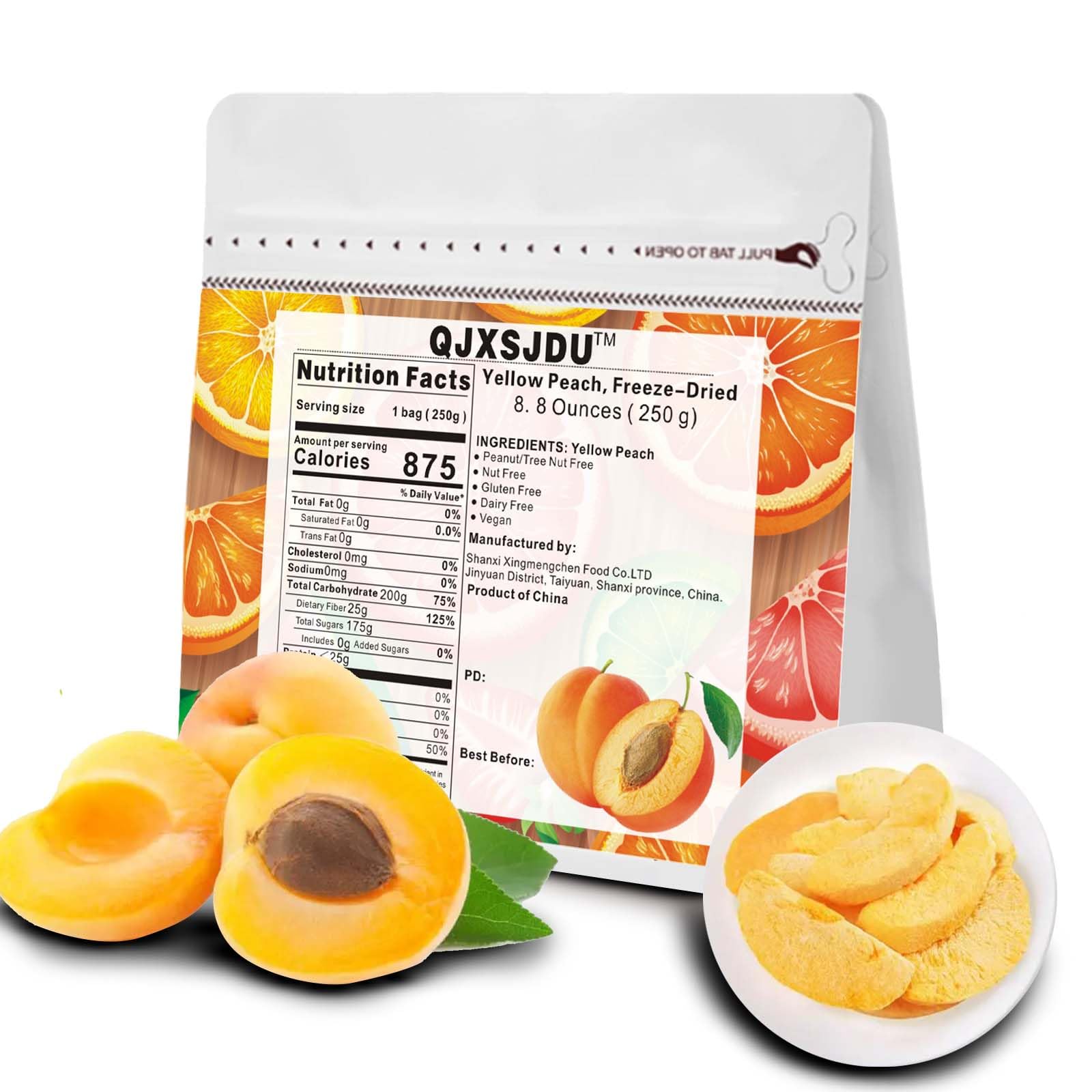Freeze-Dried Fruit Peach 8.8Oz/250G Dehydrated Chips Bulk Snacks Peaches No Sugar Chinese Food Delicious Crispy Dorm Office Esse