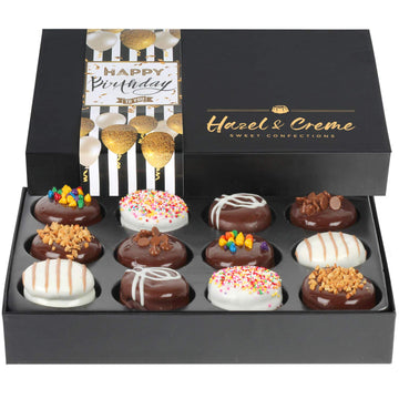 Birthday Gift Basket - Happy Birthday Cookies - Dark Chocolate Covered Cookies - Chocolate Gift Box