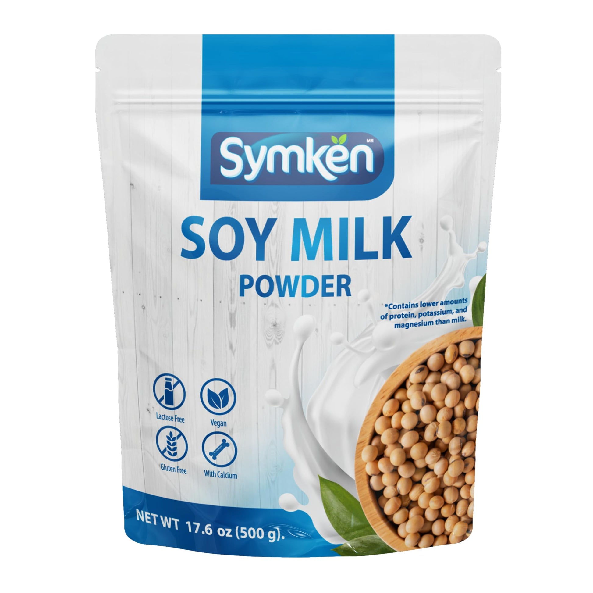 SYMKEN Sugar-free Soy Milk Powder, Vegan, Non-Dairy, Gluten-Free, 17.6 Oz