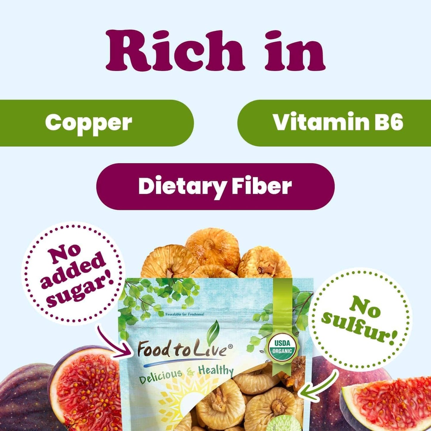 Food To Live Organic Turkish Smyrna Figs, 2 Pounds – Non-Gmo, Sun-Dried, Unsulfured, No Added Sugar, Kosher, Vegan, Bulk