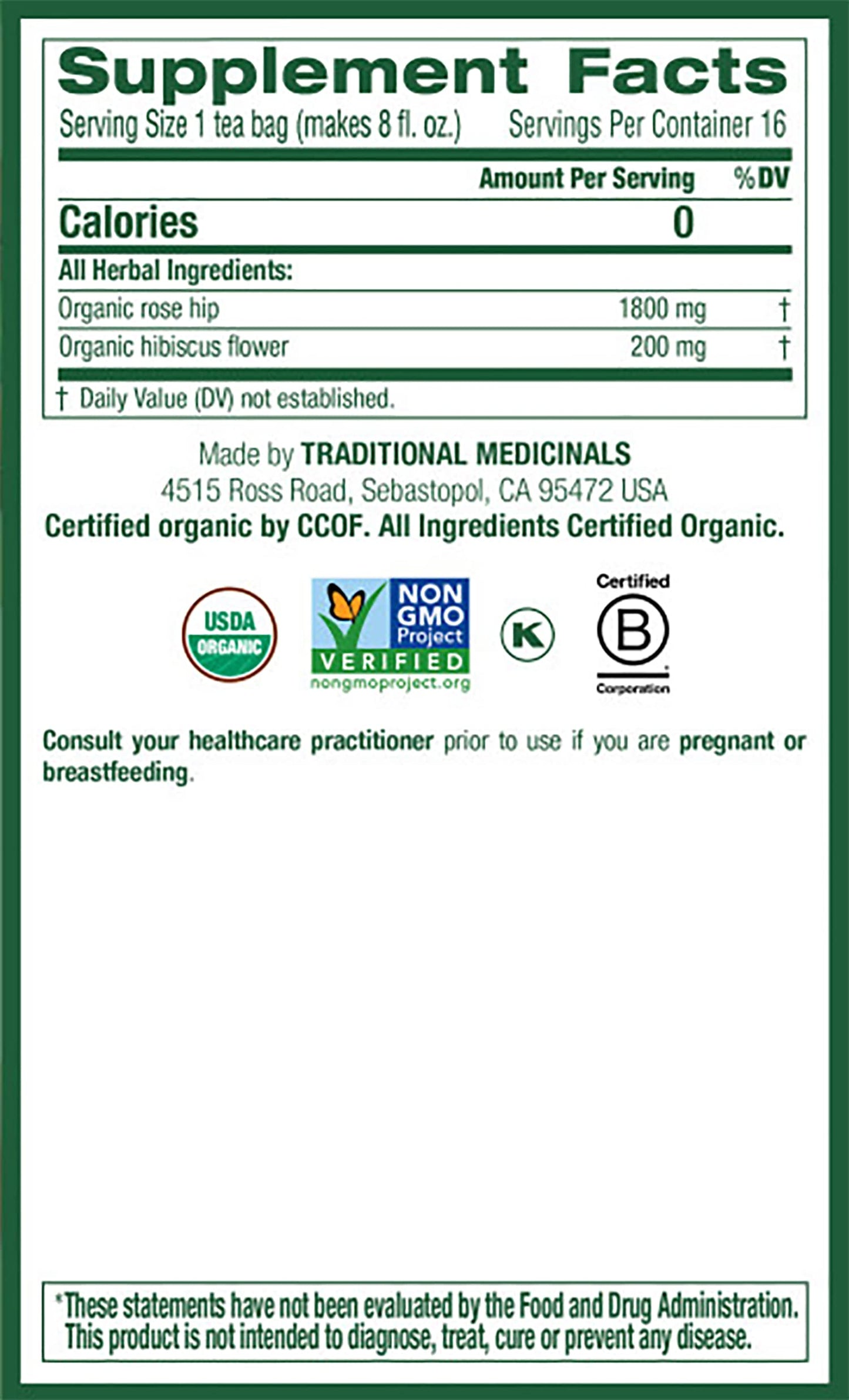 Traditional Medicinals Organic Rose Hips & Hibiscus Herbal Tea, 48 Tea Bags, Supports Everyday Wellness, Pack of 3