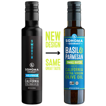 Sonoma Gourmet: Basil & Parmesan Flavored Olive Oil | 100% California Extra Virgin Olive Oil | 8.5 Fl Oz (Pack Of 6)