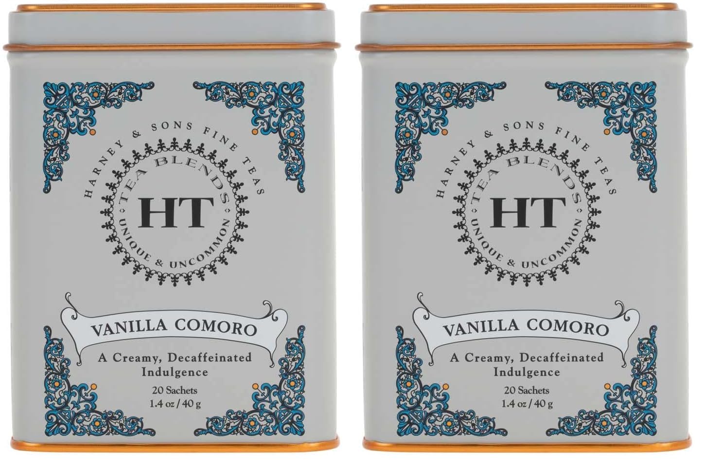 Harney & Sons Tea Decaffeinated, Great Present Idea, Vanilla Comoro, 1.4 oz Tin (20 Sachets) (Pack of 2)
