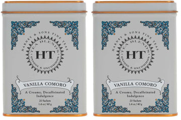 Harney & Sons Tea Decaffeinated, Great Present Idea, Vanilla Comoro, 1.4 oz Tin (20 Sachets) (Pack of 2)