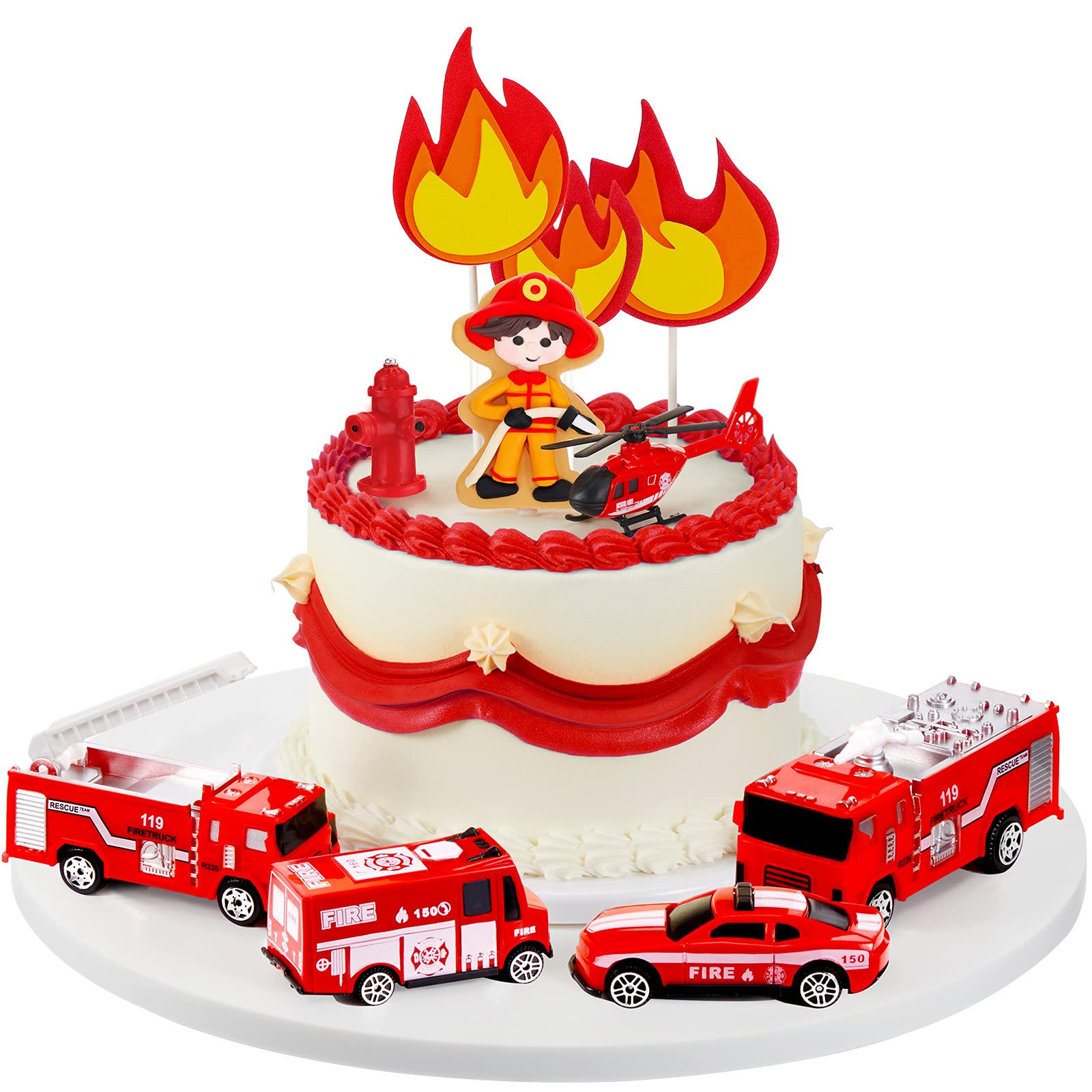 15 Pieces Fire Truck Cake Topper Fireman Cake Topper Firetruck Birthday Decorations For Fireman Fire Trucks Birthday Party Cake