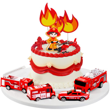 15 Pieces Fire Truck Cake Topper Fireman Cake Topper Firetruck Birthday Decorations For Fireman Fire Trucks Birthday Party Cake