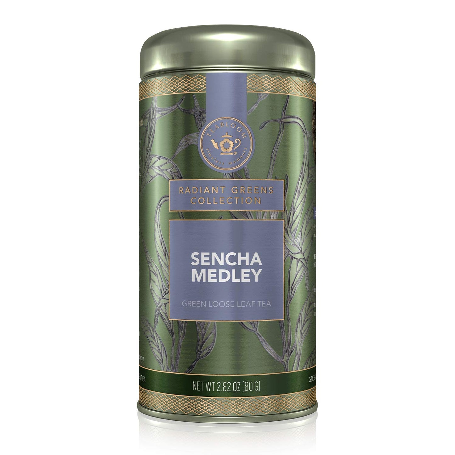 Teabloom Organic Green Tea, Sencha Medley Loose Leaf Tea, Fresh And Floral, Purest Quality Green Tea Leaves, Hand-Picked Ingredients, Fresh Whole Leaf Blend In Reusable Gift Canister, 2.82Oz/80 G Canister Makes 35-50 Cups