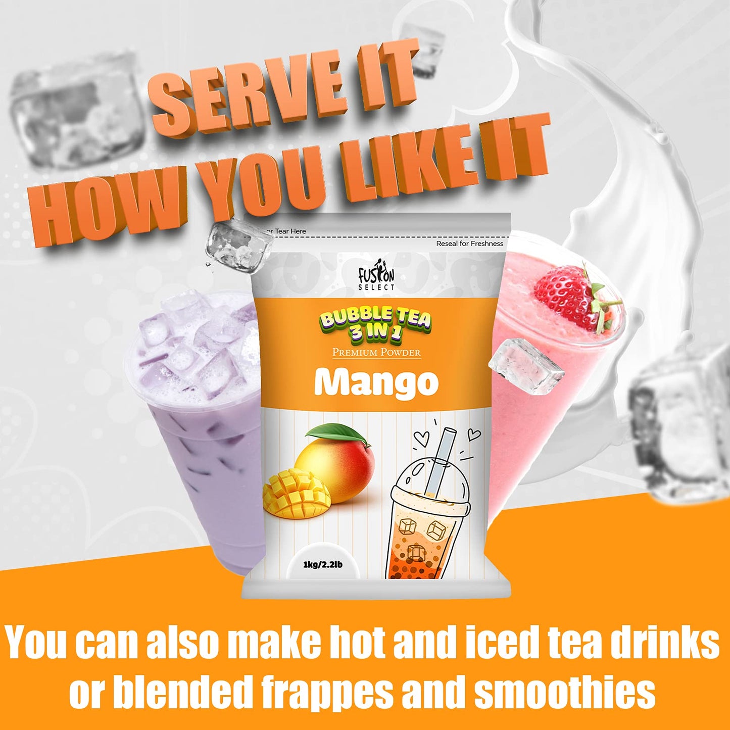Fusion Select 2.2lb Tea Powder Strawberry Flavored-3-in-1 Drink Powder with Cream & Sugar - Instant Pre-Mixed Beverage for Hot o