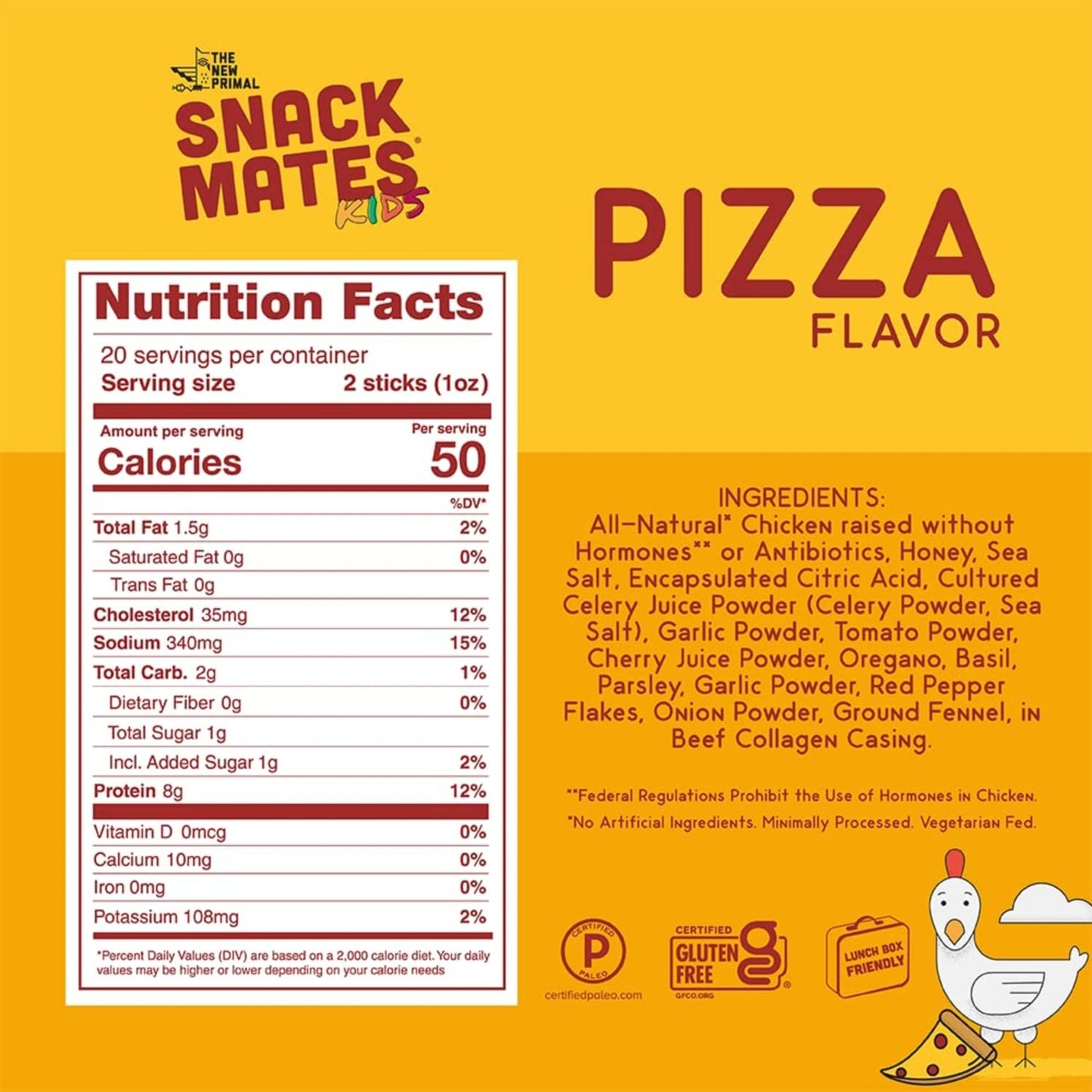 The New Primal Snack Mates Meat Sticks, Gluten Free, Low Sugar, High Protein, 40 Count, Pizza Flavor, Model 5007-9