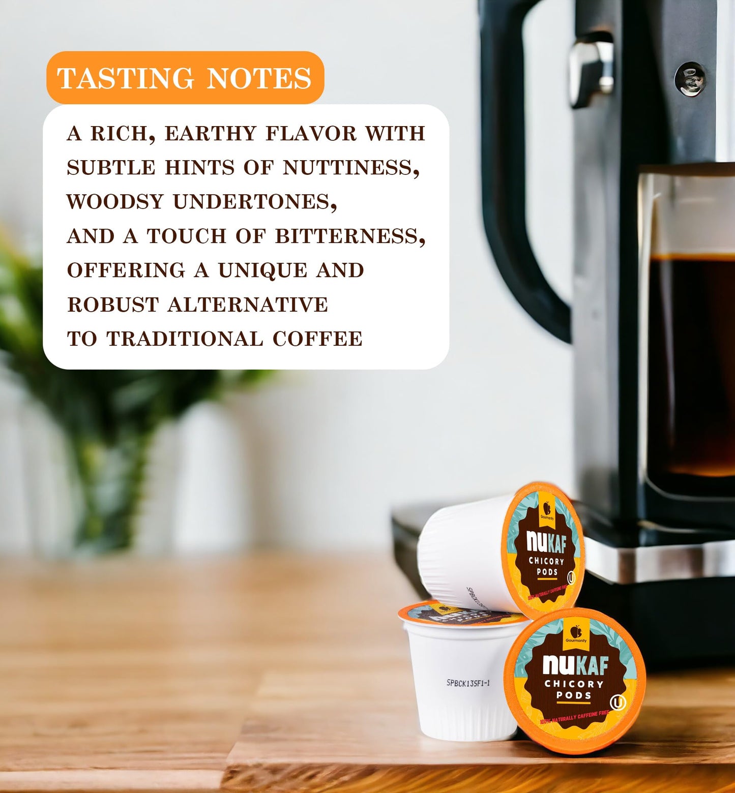 Gourmanity nuKAF Chicory Coffee K Cups, Caffeine Free, 72 Pods, All Natural, Compatible with Keurig, 100% Prebiotic Rich