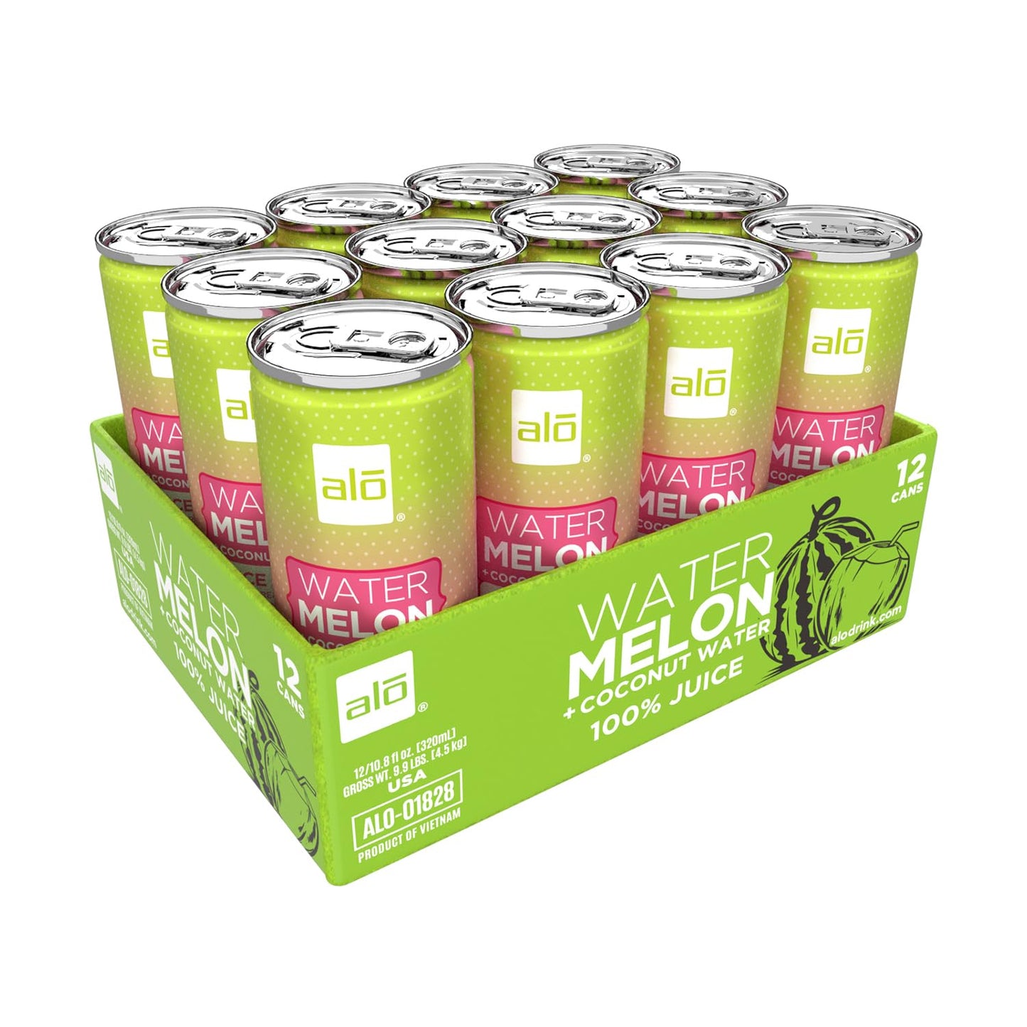 Alo Slim Can Juice | 80% Watermelon Juice + 20% Coconut Water | Plant-Based Beverage | Not From Concentrate | 10.8Oz Cans (Pack