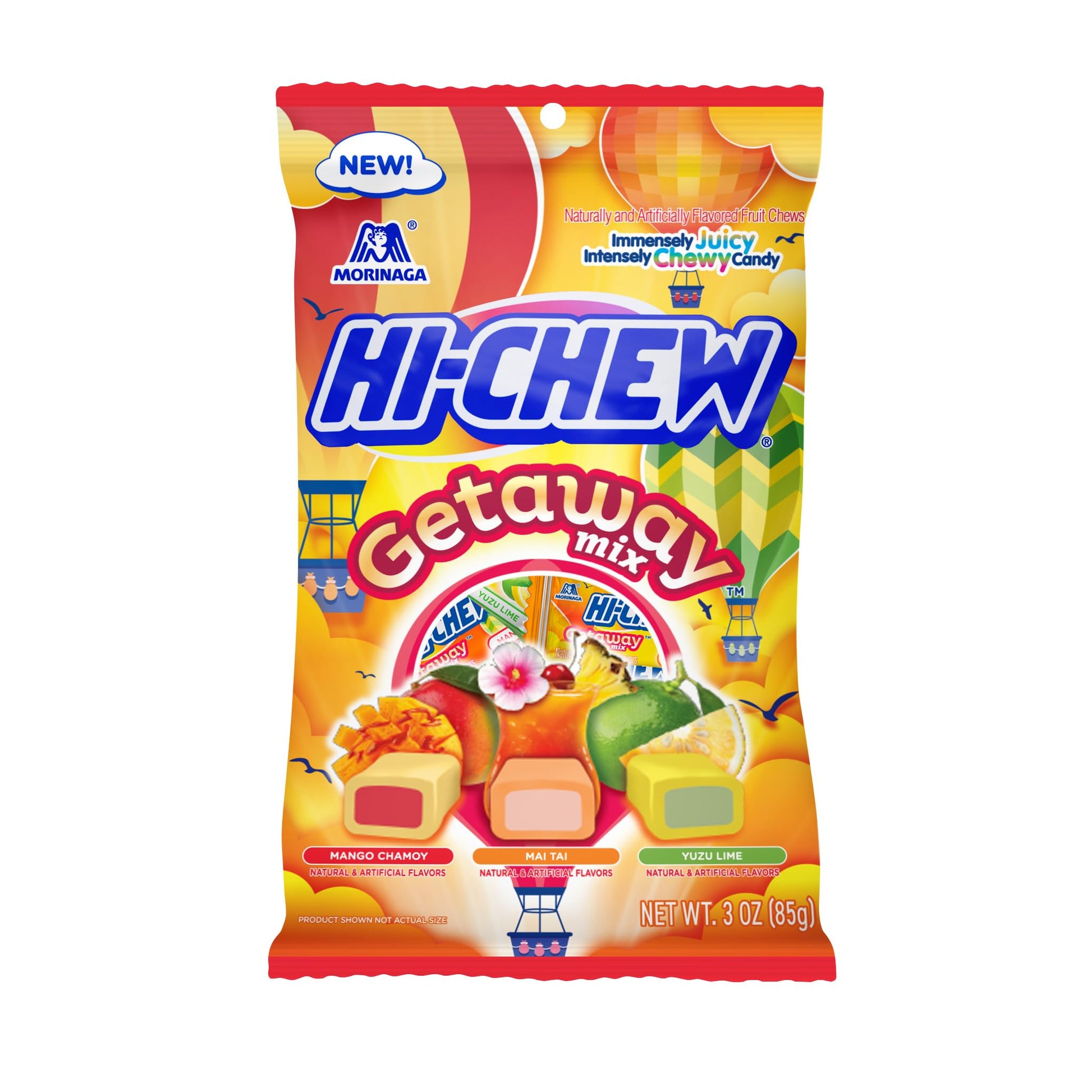 HI-CHEW Getaway Mix, Pack of 6 Bags, 3oz each - Mango Chamoy, Mai Tai, Yuzu Lime - Unique Fun Soft & Chewy Taffy Candy - Immense
