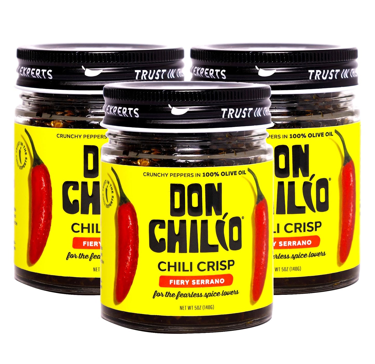 Don Chilio Medium Heat Serrano Mexican Chile Crisp, 5 oz, 3 Pack - Crunchy Sliced Serrano Fried Chili Peppers in Hot Seasoned 10