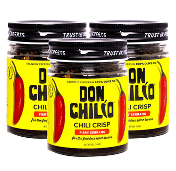 Don Chilio Medium Heat Serrano Mexican Chile Crisp, 5 oz, 3 Pack - Crunchy Sliced Serrano Fried Chili Peppers in Hot Seasoned 10