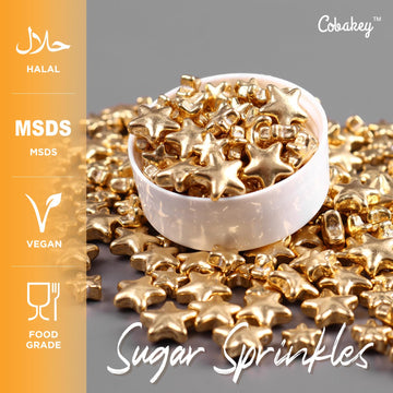 Cobakey Bright Gold Sprinkles For Cake Decorations 100G/ 3.52Oz Star Metallic Pearl Sugar Sprinkles For Cupcake Toppers Wedding