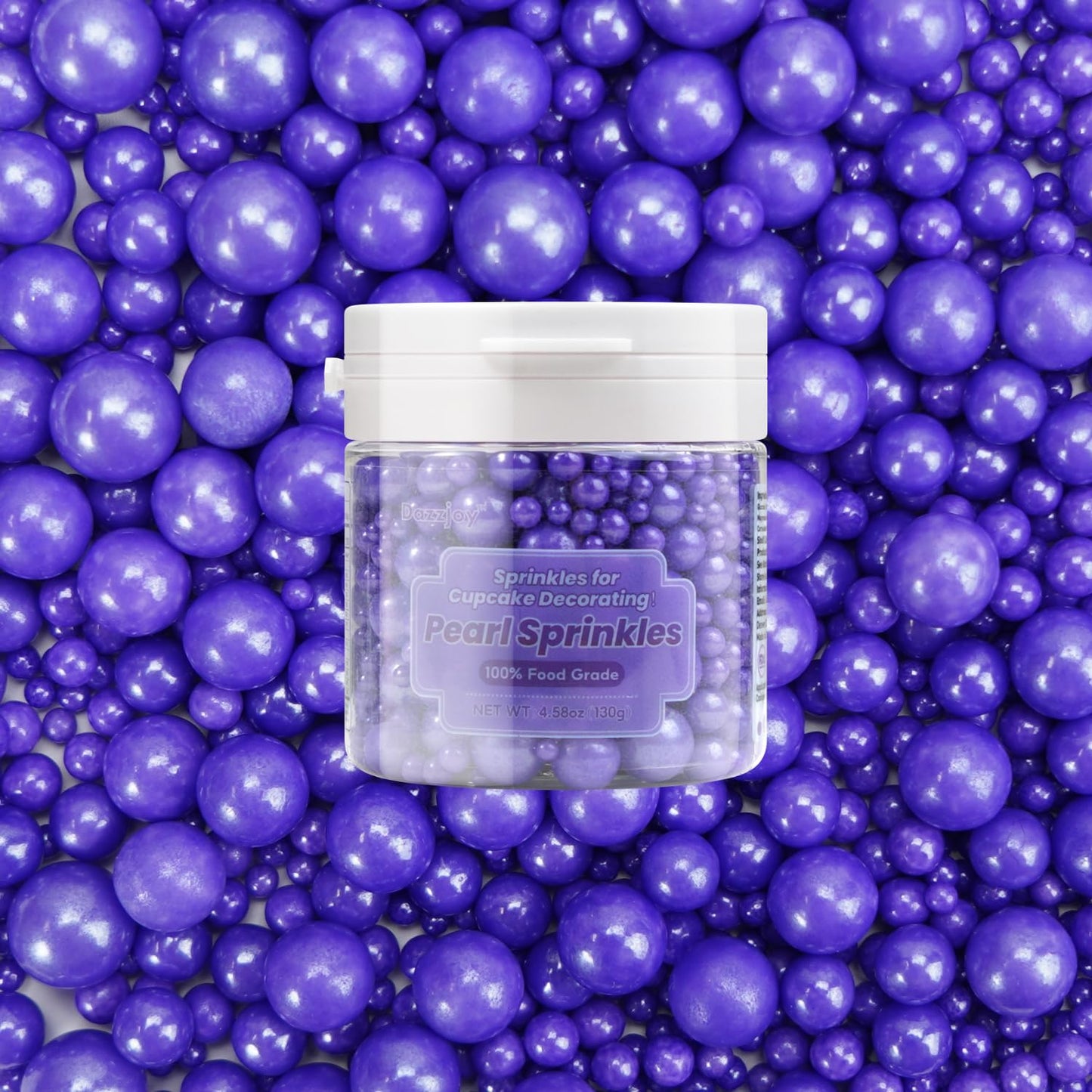 Dazzjoy Edible Pearl Purple Sugar Sprinkles, 130G/4.58Oz, Purple Ball Pearls Sprinkles For Cake Decorating, Cupcake Toppers, Edi