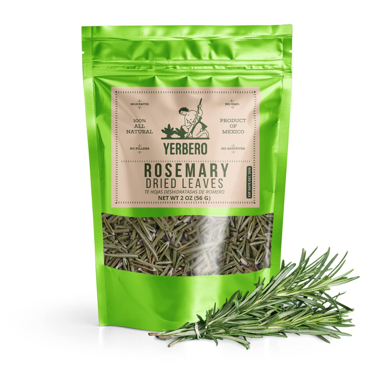 YERBERO Premium Loose Whole Rosemary Dried Leaves Tea, 2oz, Non-GMO, Gluten-Free, Resealable Bag, Makes 30+ Cups