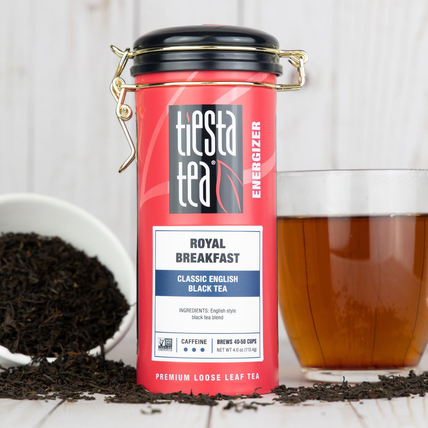 Tiesta Tea Royal Breakfast Loose Leaf Black Tea, High Caffeine Blend, 16oz Bulk Pouch & 4oz Tin, Model 23-042
