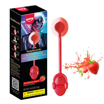 Amos Music Lollipop Candy, Audio Singing Lollipop, Unique Valentine's Gift, Individually Wrapped Natural Strawberry Flavor (1 Pa