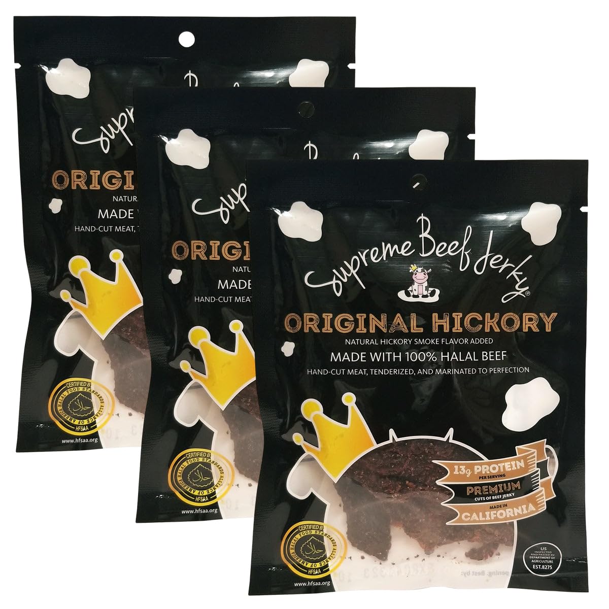 Supreme Beef Jerky, Halal Beef Jerky, Zabiha Halal Certified Beef, Zero Sugar, Handcrafted Gourmet Meat Snacks, 2.5 oz, Original