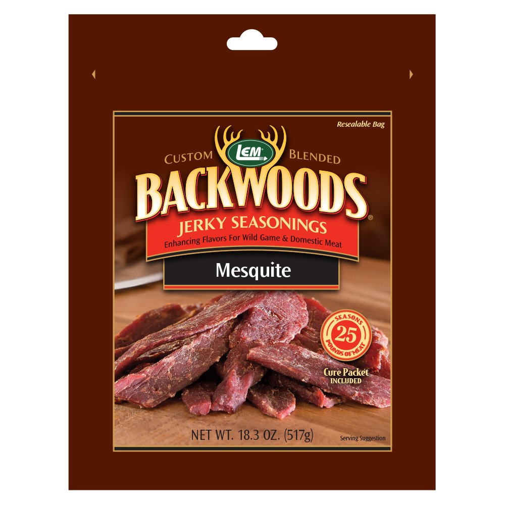 Lem Products Backwoods Mesquite Jerky Seasoning, Ideal For Wild Game And Domestic Meat, Seasons Up To 25 Pounds Of Meat, 18.3 Ounce Packet With Pre-Measured Cure Packet Included