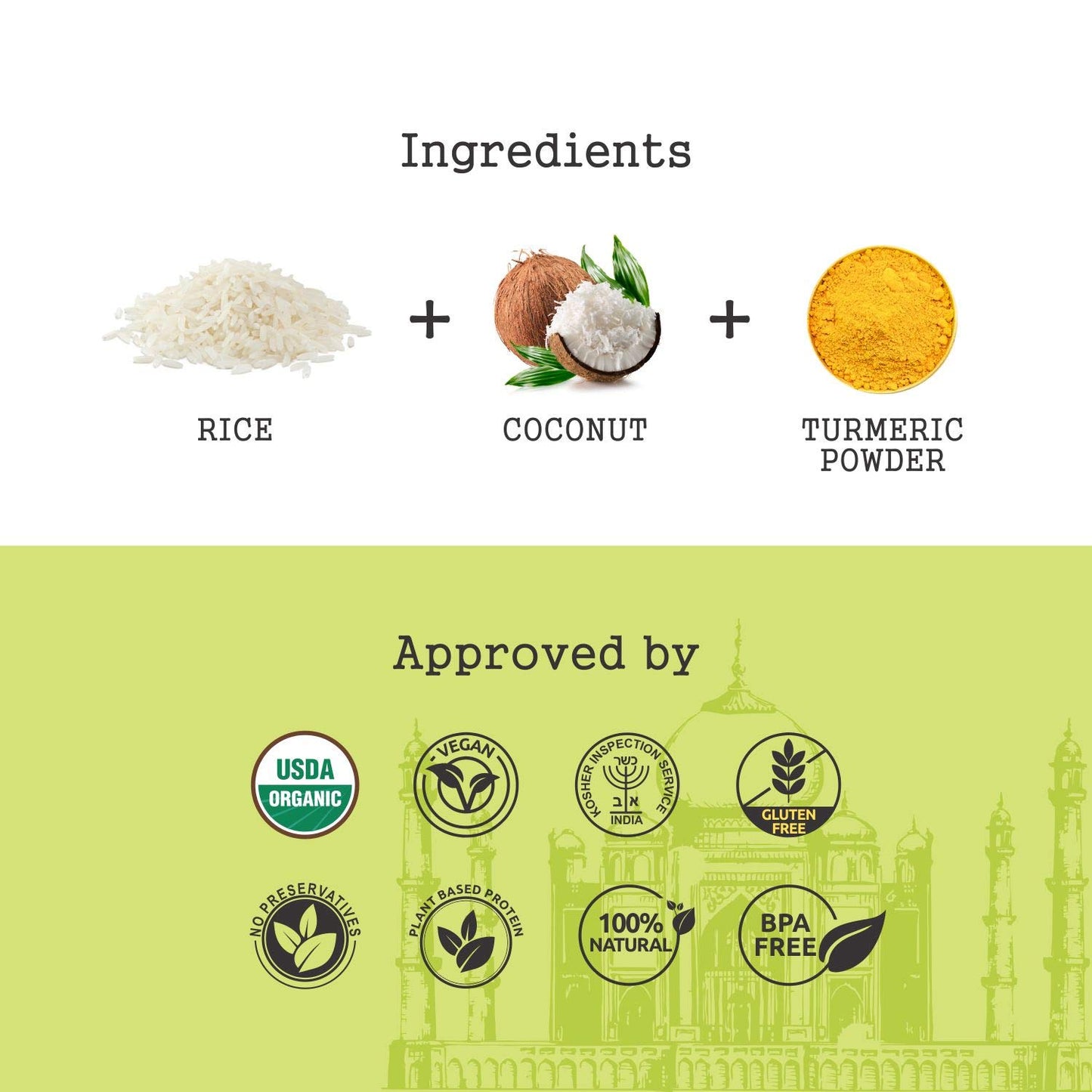 Khazana Turmeric Coconut Organic Basmati Rice - Ready to Heat (1-Pack, 8.8oz) - Authentic, Aromatic & Flavorful Indian Grain - N